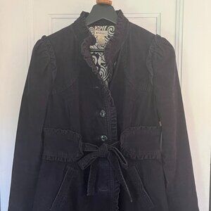 Navy Blue Corduroy Belted Trench Coat